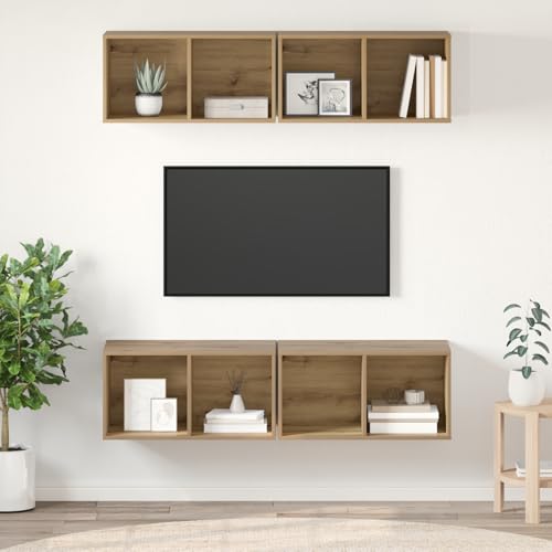 HOMEELIKE Wand TV Schrank 4 pcs Eiche handwerklich 37 x 37 x 72 cm von HOMEELIKE