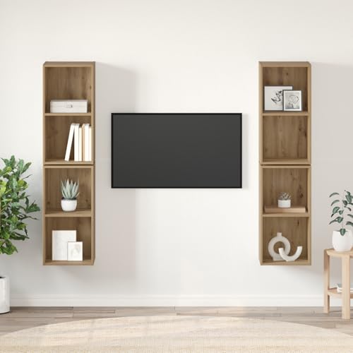 HOMEELIKE Wand TV Schrank 4 pcs Handwerklich gefertigter Eichenholz von HOMEELIKE