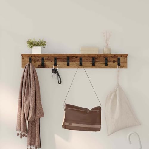 HOMEELIKE Wandgarderobe aus Altholz Kleiderst?nder mit Regal Metallhaken 80 x 10.5 x 10.5 cm f¨¹r Eingang Flur B¨¹ro von HOMEELIKE