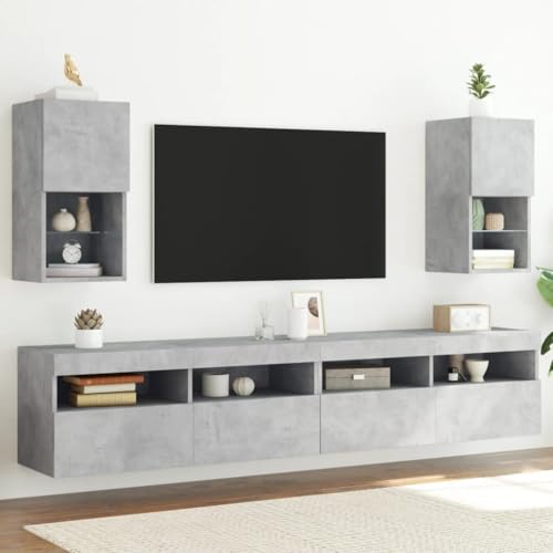 HOMEELIKE Wandmontierbarer TV Schrank Set 2 Teile in Betongrau 30,5x30x60 cm mit RGB LED Licht von HOMEELIKE