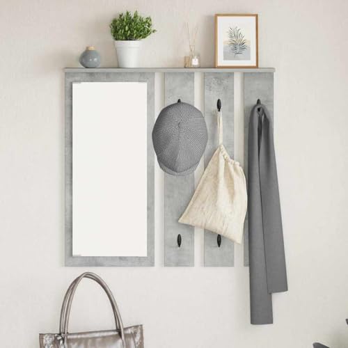 HOMEELIKE Wandmontierter Kleiderst?nder Betongrau 84 x 10 x 80 cm Moderner Flurregal mit Haken und Ablagefl?che von HOMEELIKE