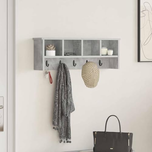 HOMEELIKE Wandmontierter Kleiderst?nder Betongrau Modern Haken Regal Flurgarderobe von HOMEELIKE