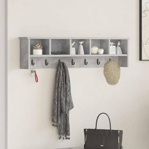 HOMEELIKE Wandmontierter Kleiderst?nder Betongrau Moderner Garderobenst?nder Mit Haken Und Ablagefl?chen von HOMEELIKE