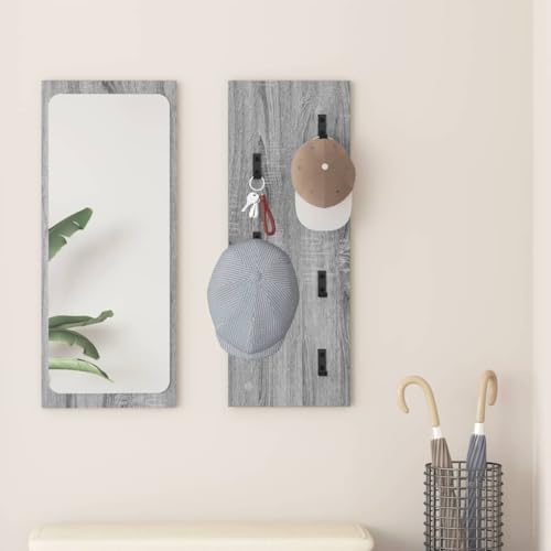 HOMEELIKE Wandmontierter Kleiderst?nder Grau Sonoma 30 x 1.5 x 80 cm Stabiler Holz Aufbewahrung Haken Organizer f¨¹r M?ntel H¨¹te Taschen von HOMEELIKE