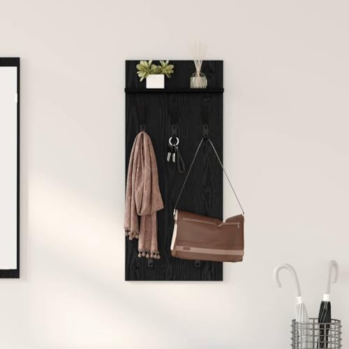 HOMEELIKE Wandmontierter Kleiderst?nder Schwarz Eiche 90 x 40 x 10 cm Moderner Garderobenst?nder Mit Haken und Regal Flurorganizer Stilvolle Aufbewahrung von HOMEELIKE