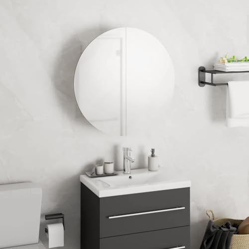 HOMEELIKE Wandmontierter LED Badezimmerschrank mit Spiegel 40 cm Durchmesser Stauraum f¨¹r Pflegeprodukte Wei? von HOMEELIKE