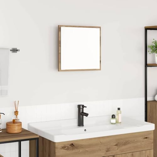 HOMEELIKE Wandmontierter LED Spiegel Schrank Eiche Design 40 x 8,5 x 37 cm Modernes Badezimmeraccessoire mit Stauraum und Licht von HOMEELIKE