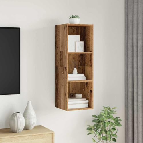 Wandmontierte TV-Kommode mit Stauraum, 37 x 37 x 107 cm, Holzoptik, Moderne Formen, ideal Fuer Wohnraumdekoration von HOMEELIKE