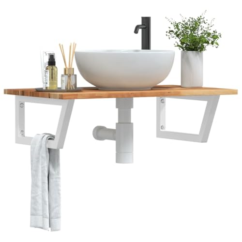 HOMEELIKE Wandmontiertes Badregal mit Akazienholzplatte und Stahlhalterung von HOMEELIKE