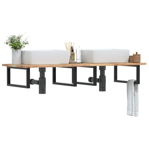 HOMEELIKE Wandregal Fuer Waschbecken aus Stahl und massivem Akazienholz Stabil HOMEELIKE Wandregal Fuer Waschbecken aus Stahl und massivem Akazienholz Stabil von HOMEELIKE
