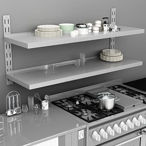 HOMEELIKE Wandregal mit 2 Ablagen aus Edelstahl 150x30 cm Stauraum f¨¹r K¨¹Che Geschirr Regale HOMEELIKE Wandregal mit 2 Ablagen aus Edelstahl 150x30 cm Stauraum f¨¹r K¨¹Che Geschirr Regale von HOMEELIKE