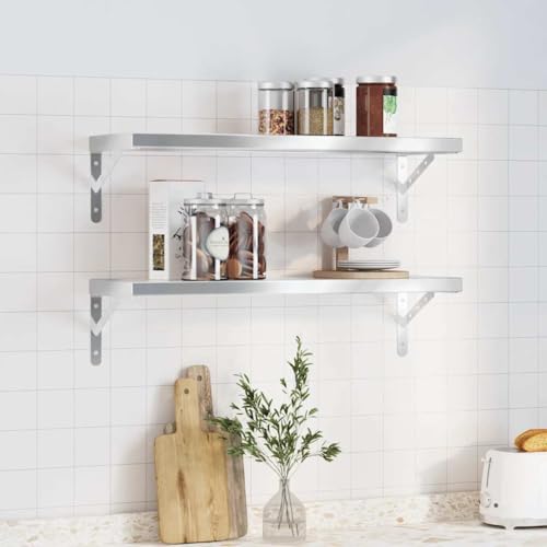HOMEELIKE Wandregale 2er Set 75x23,5 cm Silber Metallregal Wandablage Stauraum Wohnzimmer von HOMEELIKE