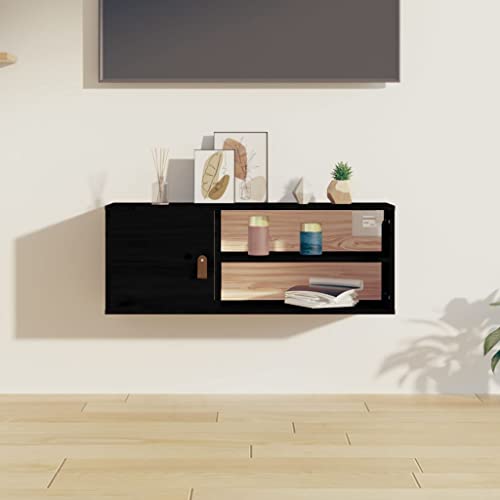 HOMEELIKE Wandschrank Schwarz 80x30x30 cm Massivholz Kiefer Rustikale Optik 4 F?Cher 1 T¨¹r Dekorativ Praktisch von HOMEELIKE