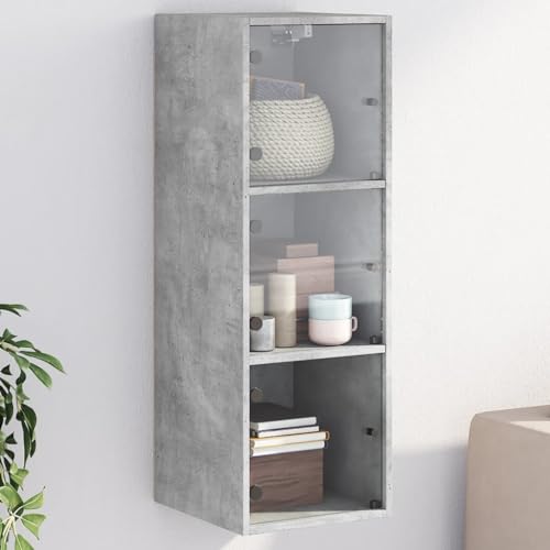 HOMEELIKE Wandschrank mit Glastueren Betongrau 35x37x100 cm von HOMEELIKE
