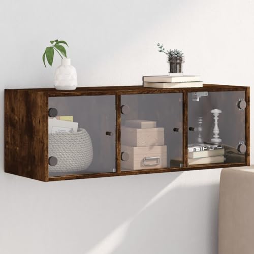 HOMEELIKE Wandschrank mit Glastueren Raeuchereiche 102x37x35 cm HOMEELIKE Wandschrank mit Glastueren Raeuchereiche 102x37x35 cm von HOMEELIKE