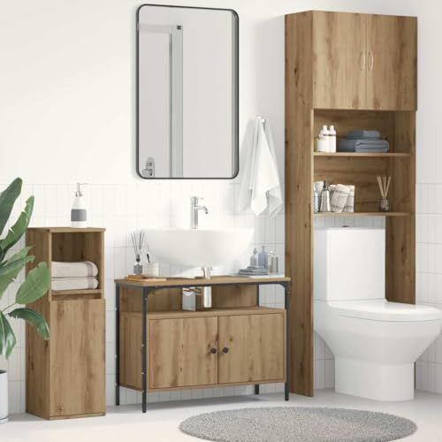 HOMEELIKE Waschbeckenunterschrank Eiche handwerklich 80 x 30 x 60 cm von HOMEELIKE