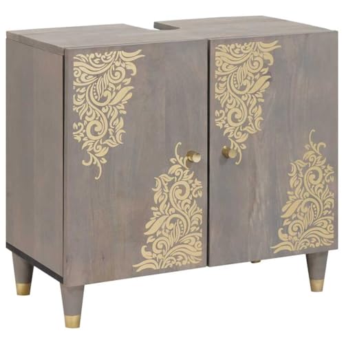HOMEELIKE Waschbeckenunterschrank Grau 62 x 33 x 58 cm Massivholz Mango von HOMEELIKE