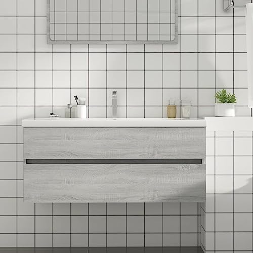 HOMEELIKE Waschbeckenunterschrank Grau Sonoma 100x38,5x45cm Holzwerkstoff HOMEELIKE Waschbeckenunterschrank Grau Sonoma 100x38,5x45cm Holzwerkstoff von HOMEELIKE
