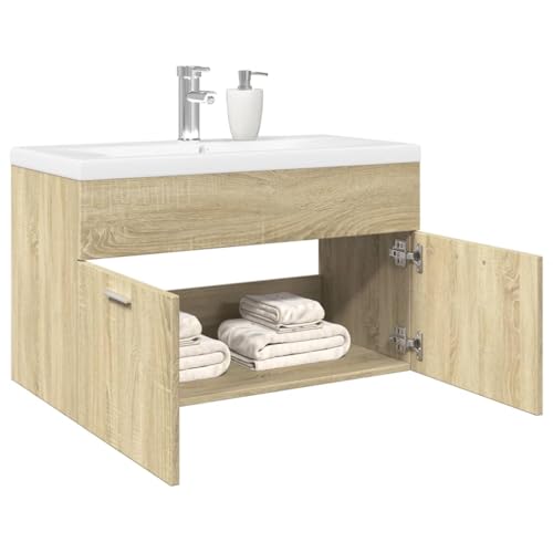 HOMEELIKE Waschbeckenunterschrank mit Einbaubecken Sonoma-Eiche von HOMEELIKE