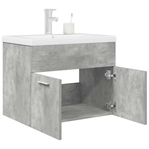 HOMEELIKE Waschbeckenunterschrank mit Einbaubecken Wasserhahn Betongrau von HOMEELIKE