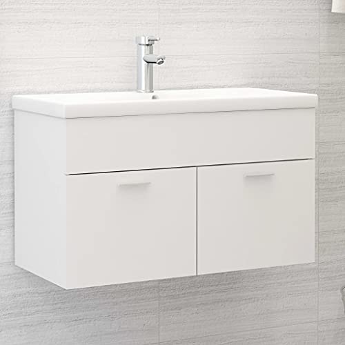 HOMEELIKE Waschbeckenunterschrank mit Einbaubecken Wei? Holzwerkstoff von HOMEELIKE