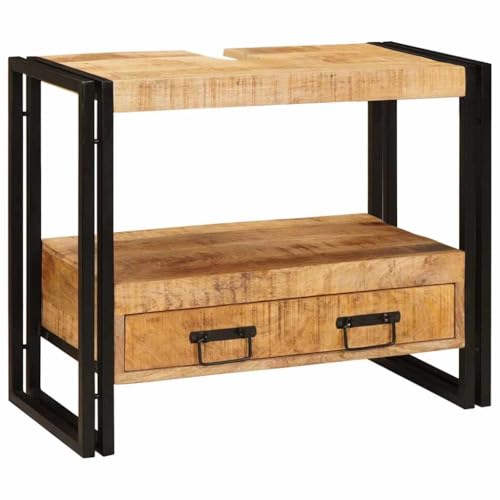 HOMEELIKE Waschbeckenunterschrank mit Regal Massivholz Mango und Eisen von HOMEELIKE