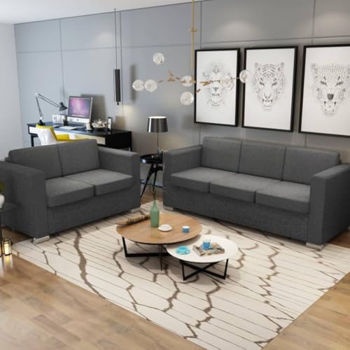 HOMEELIKE Zweiteilige Sofagarnitur Stoff Dunkelgrau von HOMEELIKE