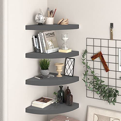 Hochglanz Wandregal Set 4 STK. Eckregal Grau 35x35x3,8 cm MDF Modernes Schweberegal f¨¹r B¨¹Cher Sammlerst¨¹cke Dekoration von HOMEELIKE