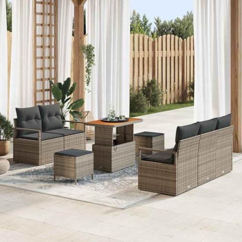Hochwertiges 8-teiliges Garten Sofa Set mit Kissen in Grauem Poly-Rattan f¨¹r entspannte Stunden im Freien von HOMEELIKE