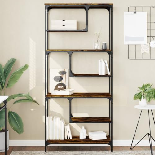 Hochwertiges B¨¹cherregal in R?uchereiche Optik 81x36x176 cm aus langlebigem Holzwerkstoff mit Zickzack-Muster von HOMEELIKE