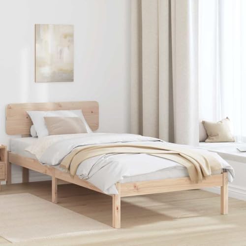 Holzbett Natur 75x190 cm Massivholz Kiefer mit Rueckenlehne Fuer Matratze ohne Boxspring modern zeitlos elegant von HOMEELIKE