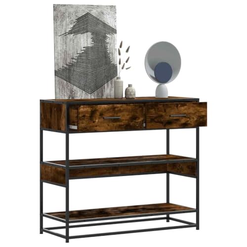 Konsolentisch aus Holzwerkstoff in R?uchereicheoptik mit gro?z¨¹gigem Stauraum f¨¹r B¨¹Cher und Accessoires von HOMEELIKE