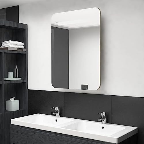 LED Badezimmerschrank Eichenoptik 60 cm Hochglanz Spiegelschrank Mit Einlegeb?den Und Beleuchtung von HOMEELIKE