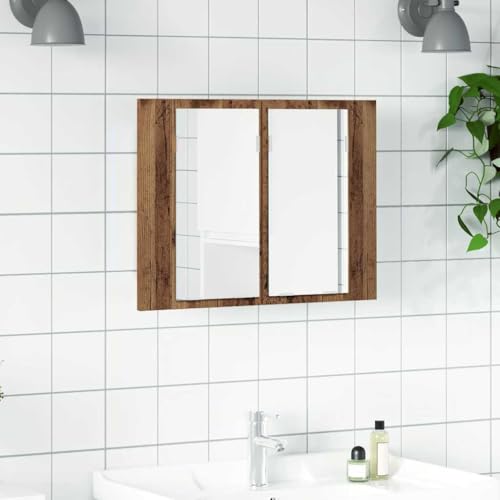 LED Badezimmerspiegel mit Stauraum Holzoptik 60 cm Wandmontage von HOMEELIKE