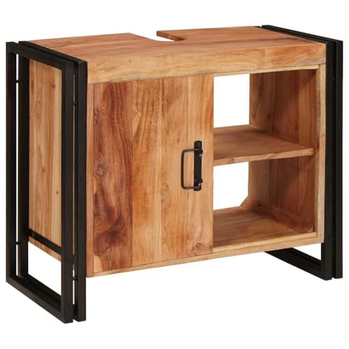 Massiver Waschbeckenunterschrank aus Akazienholz Metallrahmen elegant zeitlos Badezimmer Schrankm?Bel Stauraum Holzdekor von HOMEELIKE