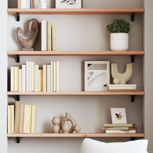 Massivholz Wandregal 80x20x2 cm Eiche Natur Holzregal Rustikal Wandablage von HOMEELIKE