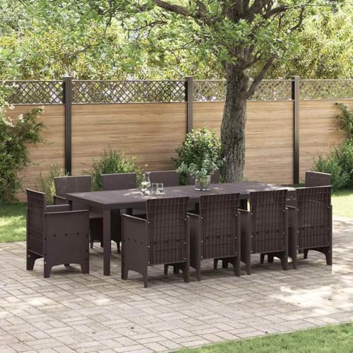Modernes 11-teiliges Gartenset Braun Poly Rattan Essgruppe f¨¹r Au?enbereich von HOMEELIKE
