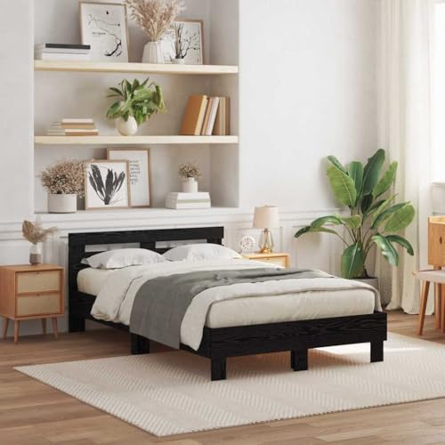 Modernes Bettgestell 120 x 200 cm Mit LED-Beleuchtung Schwarze Eiche Holzstruktur von HOMEELIKE
