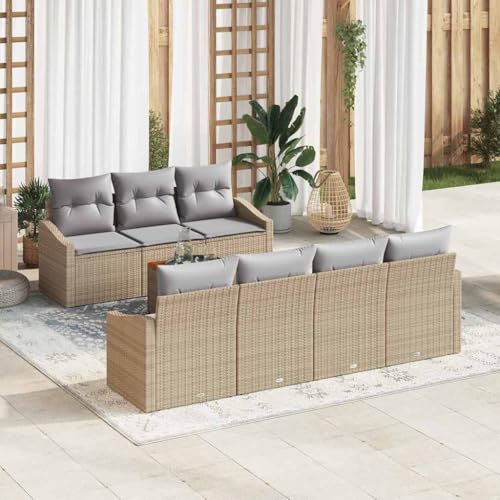 Poly Rattan Garten Sofa Set Modernes Design Stilvolle Sitzgruppe fuer Terrasse und Garten Verstellbare Fuesse Robuste Materialien Viel Platz fuer Getraenke und Deko Einfache Wartung UV-bestaendig von HOMEELIKE