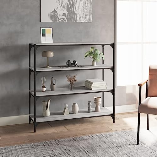 Robustes B¨¹cherregal in Grau Sonoma Optik 100x33x100 cm aus Holzwerkstoff und Stahl f¨¹r viel Stauraum von HOMEELIKE