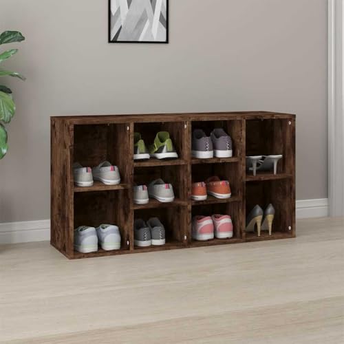 Schuhbank R?uchereiche 103x30x55 cm Holzwerkstoff Moderner Eingangsbereich Ordnung Stauraum 10 F?Cher von HOMEELIKE