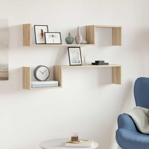 Schweberegal 2er Set Sonoma Eiche 100x15x20 cm Holzwerkstoff Stabil Robust Dekorativ von HOMEELIKE