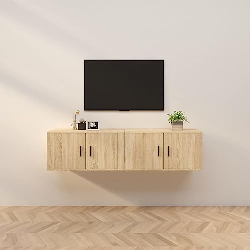 TV Wandschrank 2er Set Sonoma Eiche 80x34,5x40 cm Mit Stauraum & Wandmontage von HOMEELIKE
