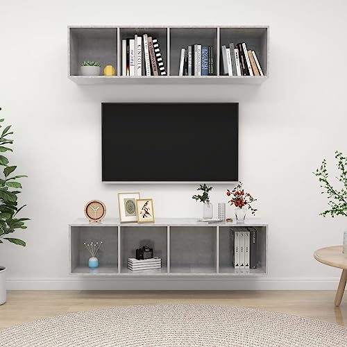 TV Wandschrank Set 2 STK. in Betongrau zum H?ngen mit 4 F?Chern TV Wandschrank Set 2 STK. in Betongrau zum H?ngen mit 4 F?Chern von HOMEELIKE