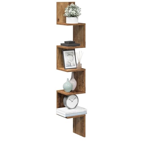 Wand-Eckregal Altholz Optik 20x20x127,5 cm Holzwerkstoff Stauraum Regal von HOMEELIKE