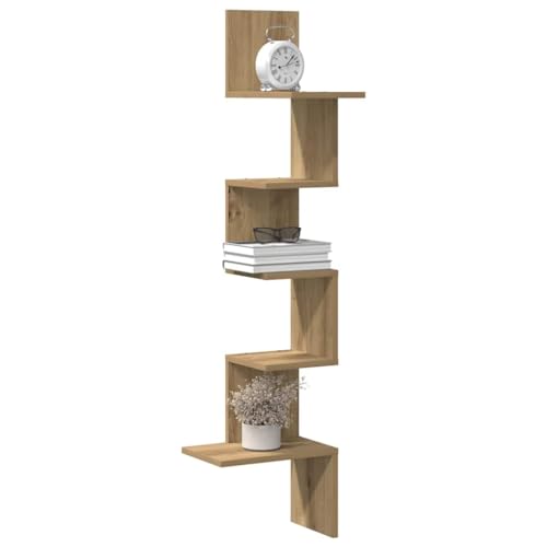 Wand-Eckregal aus Holzwerkstoff 32x32x127,5 cm Eiche Design platzsparend f¨¹r Wohnzimmer von HOMEELIKE
