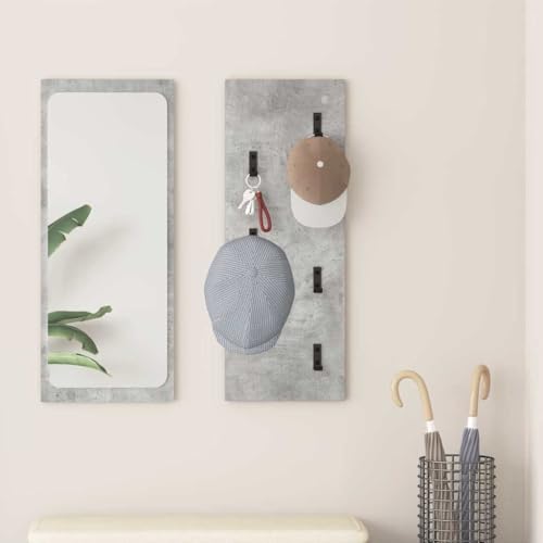 Wandmontierter Kleiderst?nder Betongrau 30 x 1.5 x 80 cm Stabiler Holzwerkstoff Praktische Haken f¨¹r M?ntel H¨¹te Taschen von HOMEELIKE