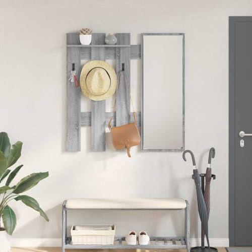 Wandmontierter Kleiderst?nder Grau Sonoma 100 x 10 x 100 cm Moderner Garderobenst?nder aus Holzwerkstoff Mit 10 Haken f¨¹r M?ntel H¨¹te und Accessoires von HOMEELIKE