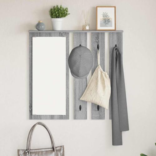 Wandmontierter Kleiderst?nder Grau Sonoma 84 x 10 x 80 cm Modernes Flurregal mit Haken und Holzfaserplatte von HOMEELIKE