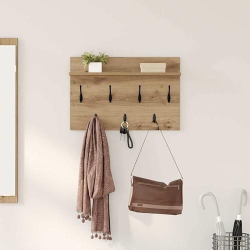 Wandmontierter Kleiderst?nder mit Regal Eiche Optik Stauraum Garderobenst?nder Flur Schrank Wandregal Holzoptik Garderobe Wandhalterung von HOMEELIKE